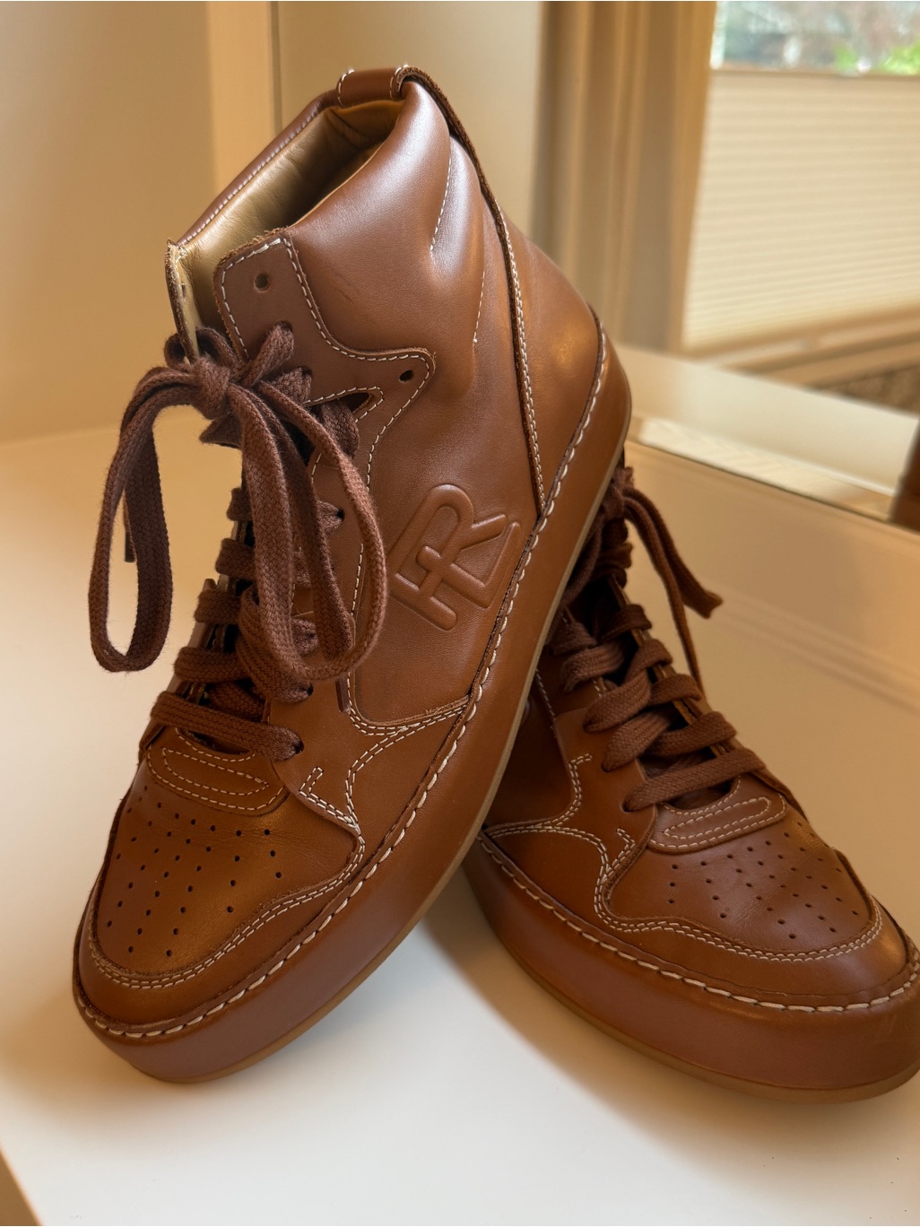 Ralph Lauren Purple Label - Jaemyn Leather Brown High Top Sneakers Size 39